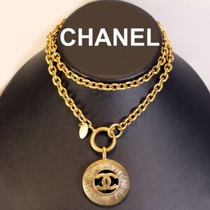 Chanel CC Logo Pendant Necklace with Spring Ring Clasp and Oval Cartouche ID Tag